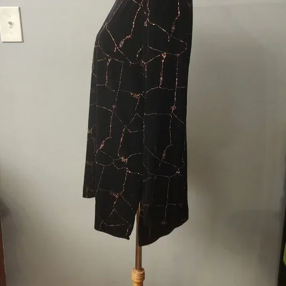 R&M Richards Karen Kwong Vintage Black Velvet Multi-Color Sparkle Tunic Size 14 - Picture 6 of 11